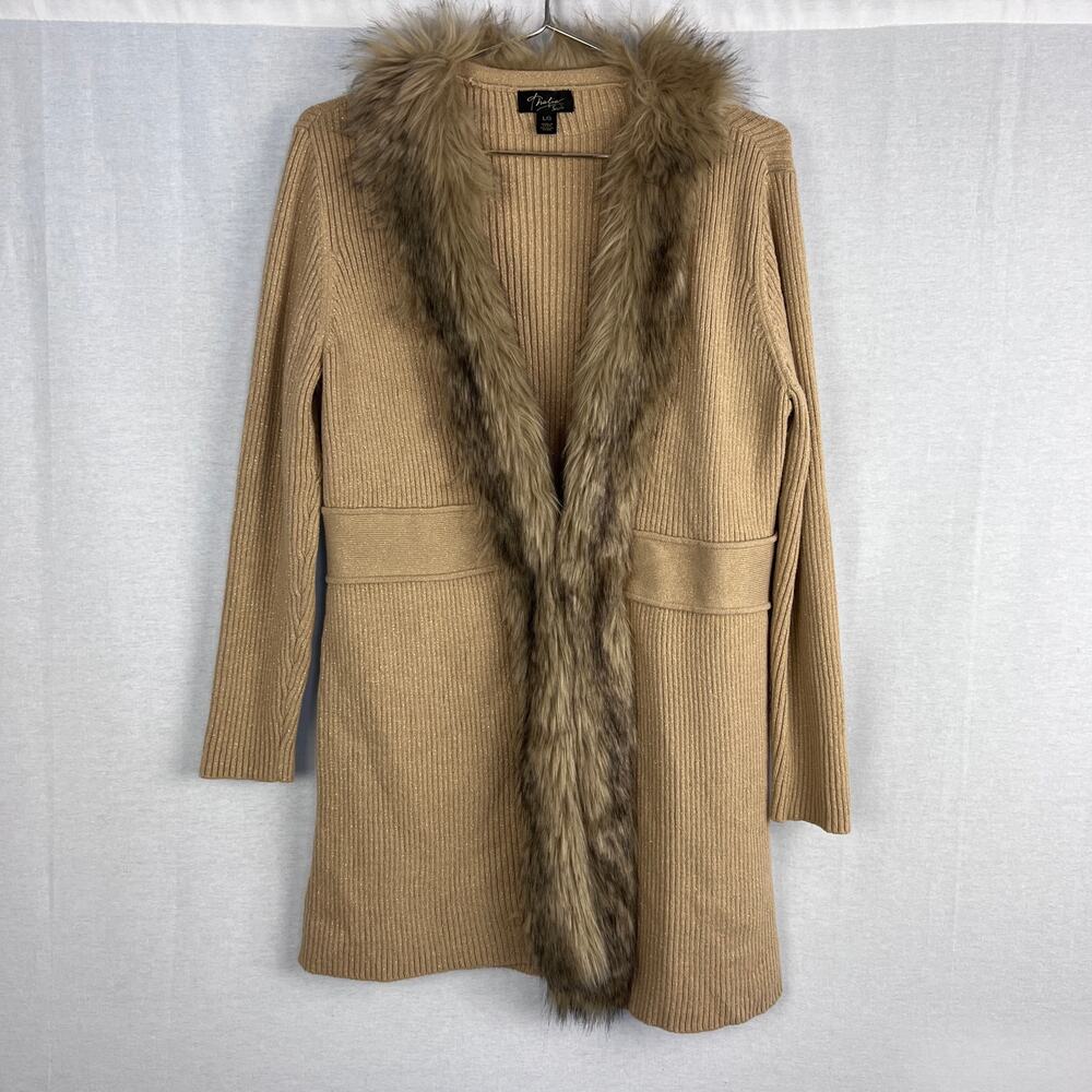 Y2K Penny Lane Cardigan Sweater Faux Fur Trim Longline Phoebe Bratz Mob Wife